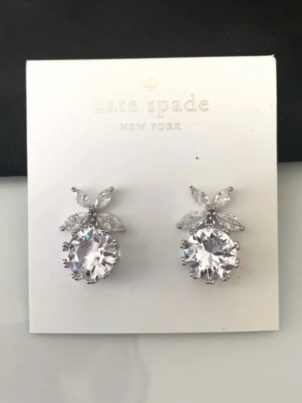 Kate Spade Crystal Floral Stud Earrings Silver Tone Round Cubic Zirconia Flower